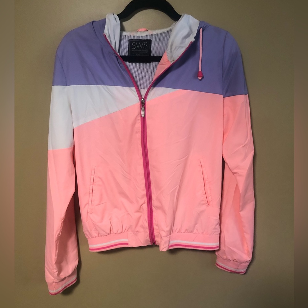 Bright Pastel Colour Block Windbreaker Long Sleeve Hooded Zipper Jacket